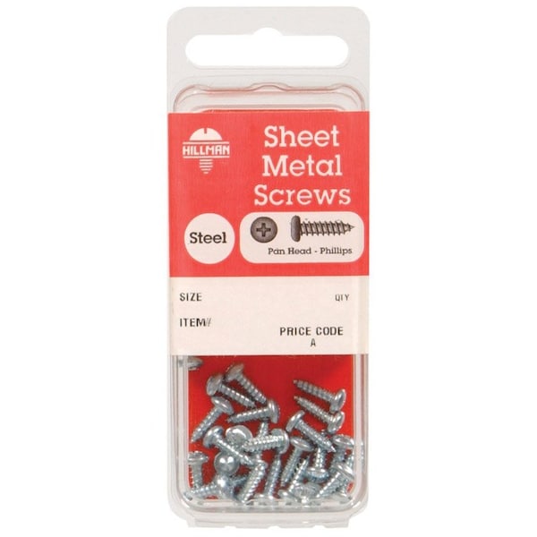 Hillman Sheet Metal Screw, #12 x 1 in, Zinc Plated Steel Pan Head Phillips Drive, 10 PK 5502 - main